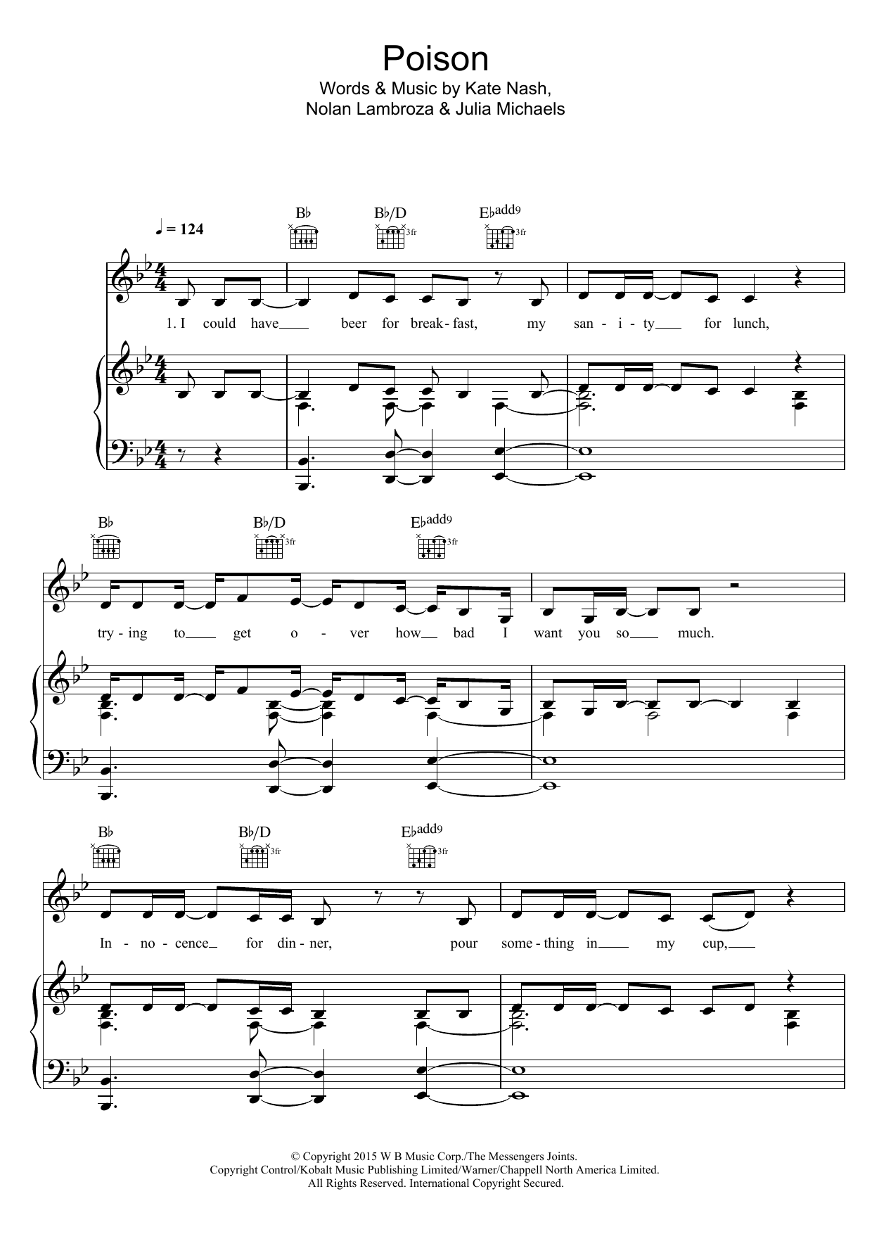 Rita Ora Poison Sheet Music Notes & Chords for Piano, Vocal & Guitar (Right-Hand Melody) - Download or Print PDF