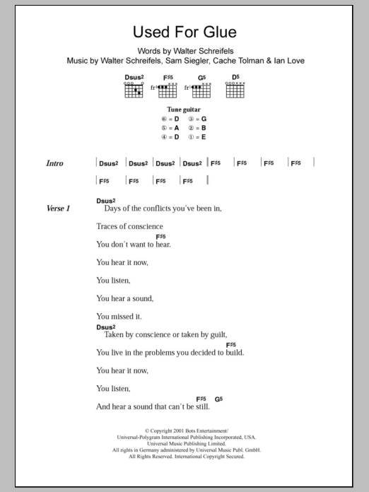 Rival Schools Used For Glue Sheet Music Notes & Chords for Lyrics & Chords - Download or Print PDF