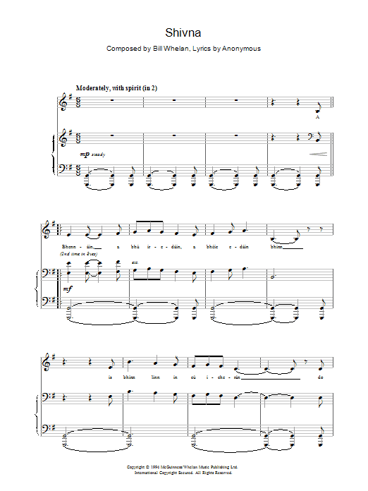 Riverdance Shivna Sheet Music Notes & Chords for Piano - Download or Print PDF