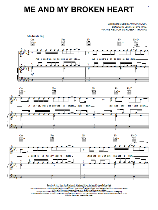 Rixton Me And My Broken Heart Sheet Music Notes & Chords for Lyrics & Chords - Download or Print PDF