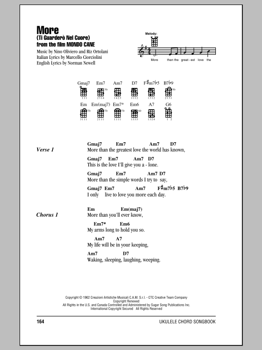 Riz Ortolani More (Ti Guarderò Nel Cuore) Sheet Music Notes & Chords for Ukulele with strumming patterns - Download or Print PDF