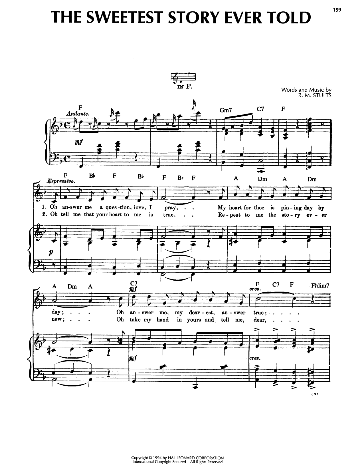 R.M. Stults The Sweetest Story Ever Told Sheet Music Notes & Chords for Piano, Vocal & Guitar Chords (Right-Hand Melody) - Download or Print PDF
