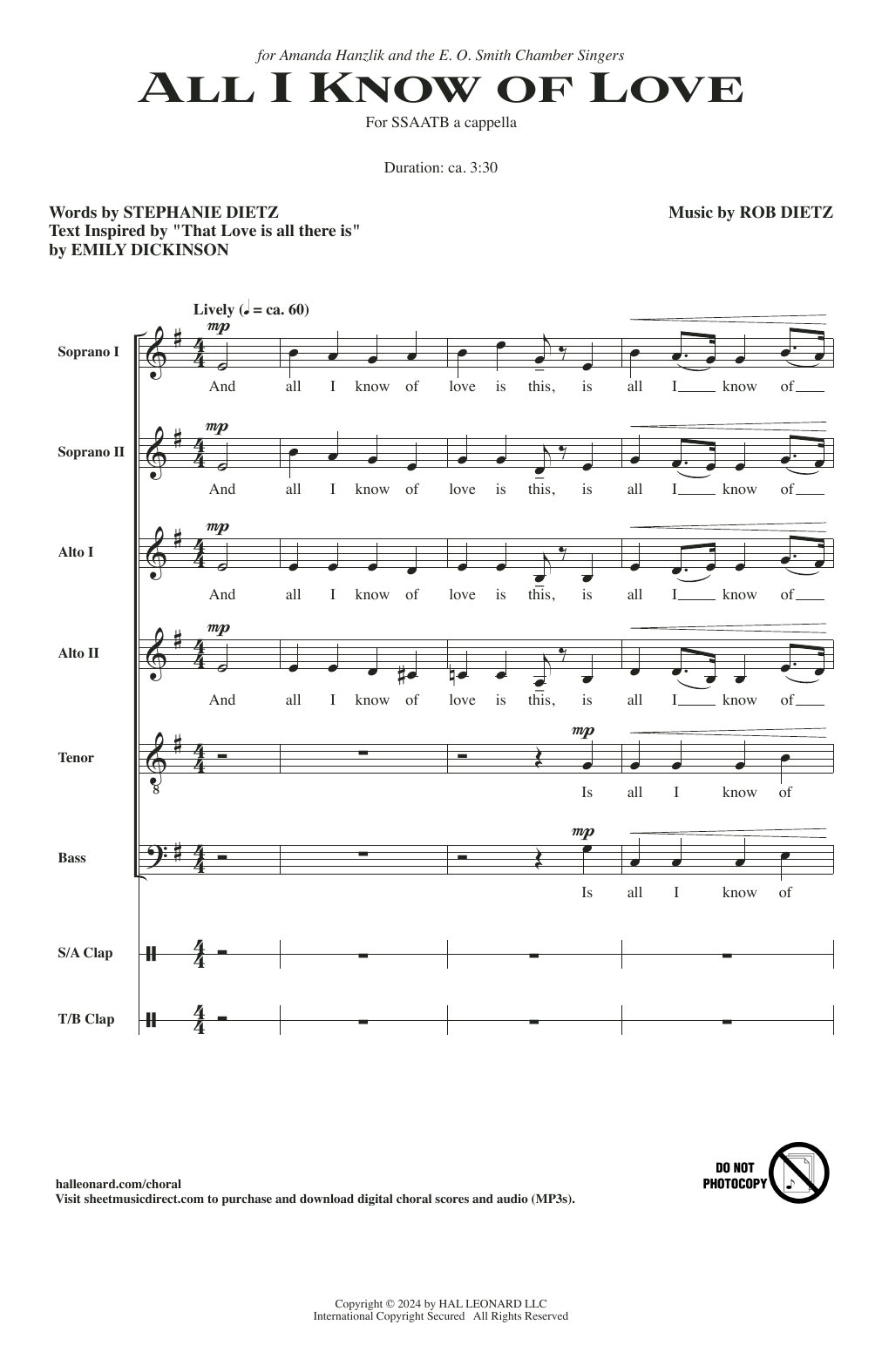 Rob Dietz All I Know Of Love Sheet Music Notes & Chords for Choir - Download or Print PDF