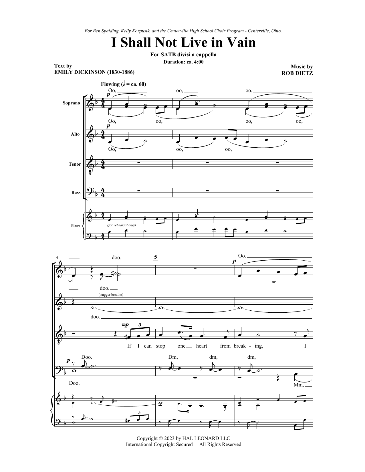 Rob Dietz I Shall Not Live In Vain Sheet Music Notes & Chords for Choir - Download or Print PDF