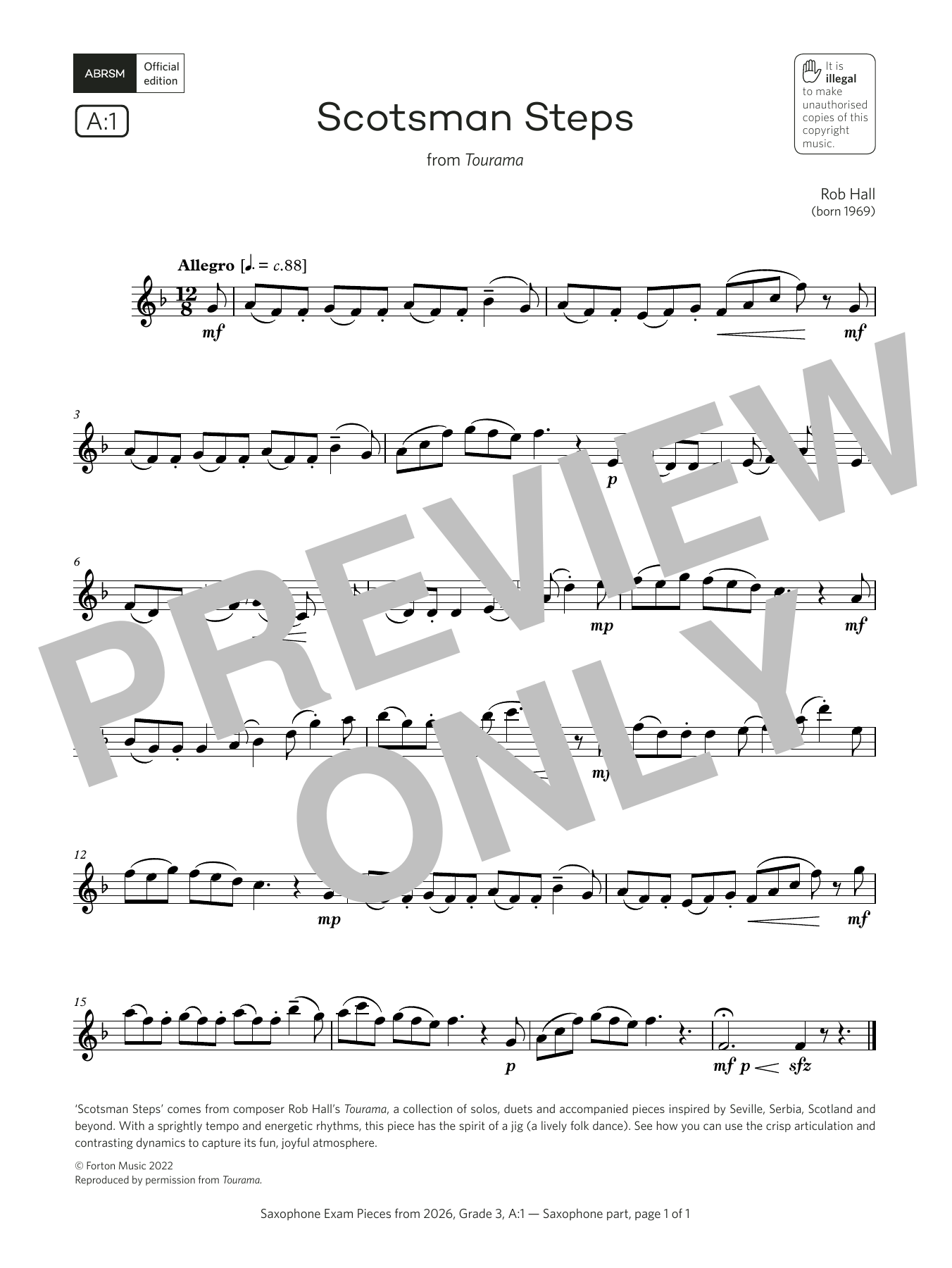 Rob Hall Scotsman Steps (Grade 3, list A1, from the ABRSM Saxophone Syllabus from 2026) Sheet Music Notes & Chords for Alto Sax Solo - Download or Print PDF