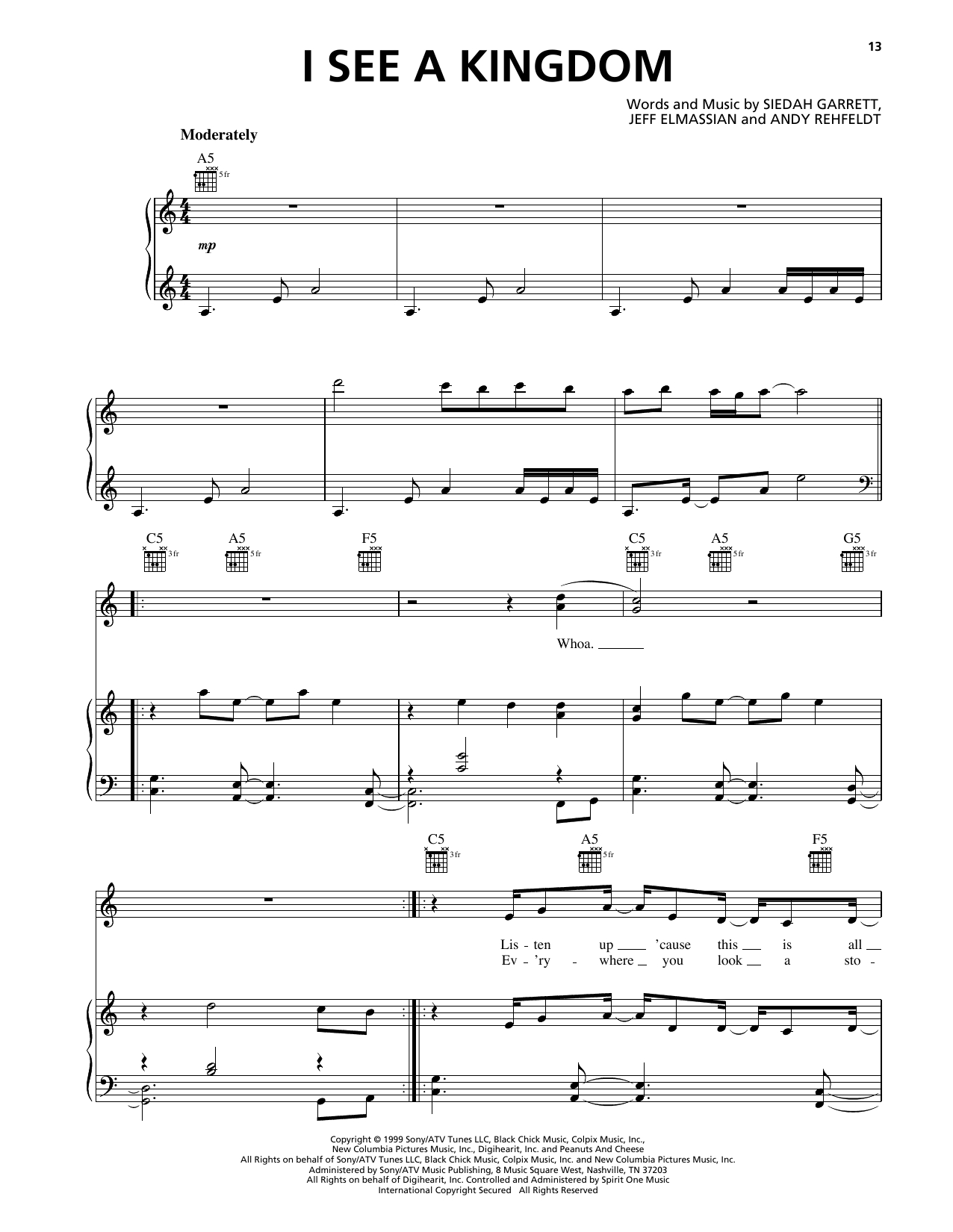 Rob Mathes and Vanessa Williams I See A Kingdom (from The Adventures Of Elmo In Grouchland) Sheet Music Notes & Chords for Piano, Vocal & Guitar Chords (Right-Hand Melody) - Download or Print PDF