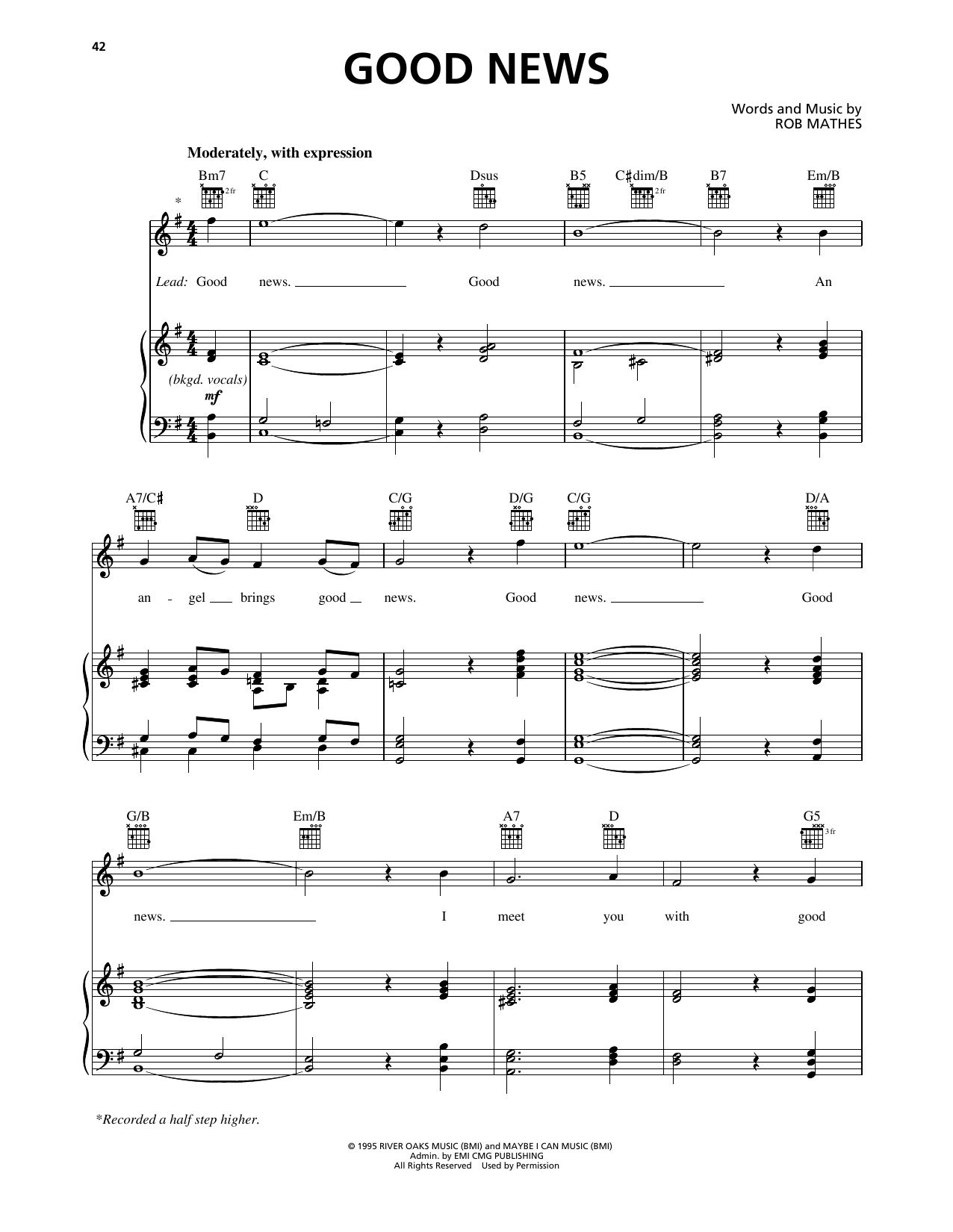 Rob Mathes Good News Sheet Music Notes & Chords for Piano, Vocal & Guitar Chords (Right-Hand Melody) - Download or Print PDF