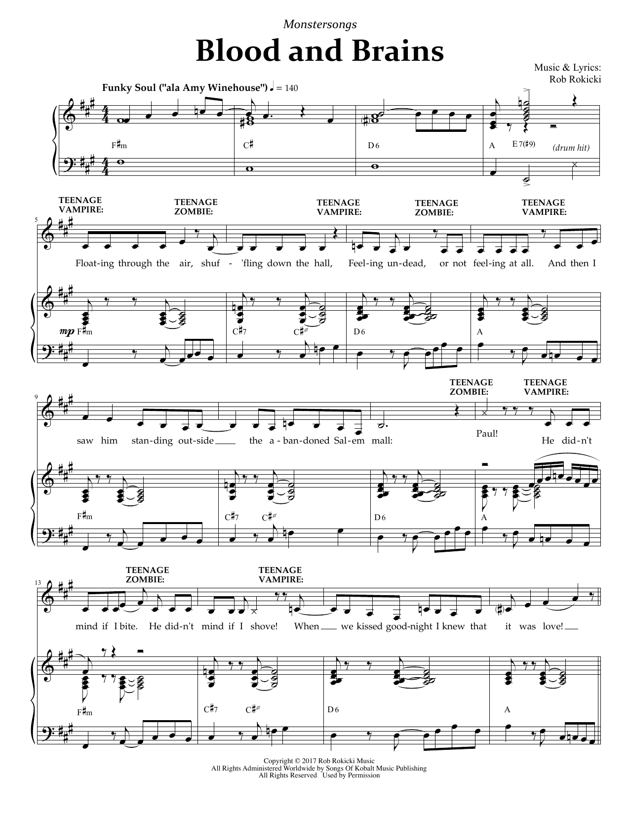 Rob Rokicki Blood And Brains (from Monstersongs) Sheet Music Notes & Chords for Piano & Vocal - Download or Print PDF