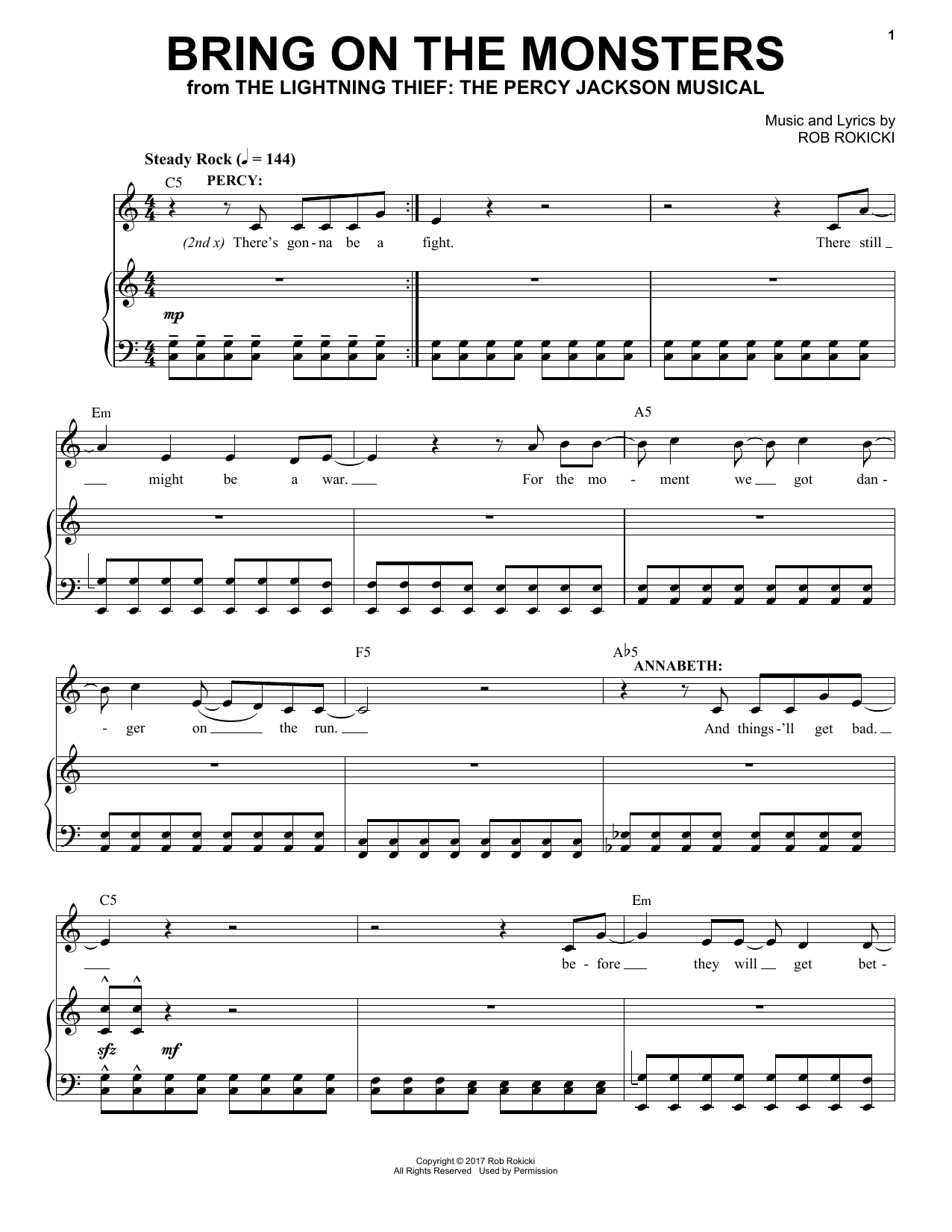 Rob Rokicki Bring On The Monsters (from The Lightning Thief: The Percy Jackson Musical) Sheet Music Notes & Chords for Piano & Vocal - Download or Print PDF