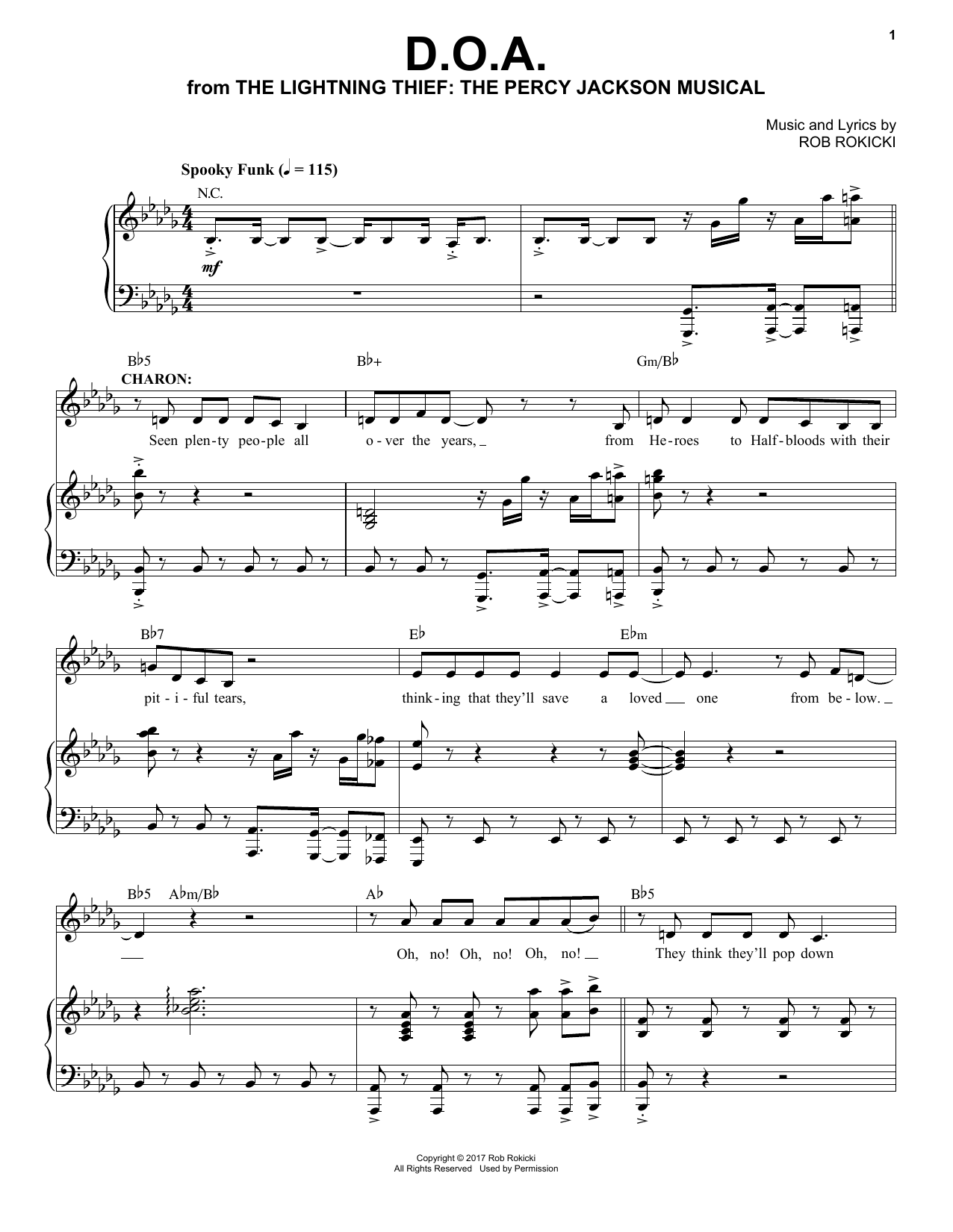Rob Rokicki D.O.A. (from The Lightning Thief: The Percy Jackson Musical) Sheet Music Notes & Chords for Piano & Vocal - Download or Print PDF