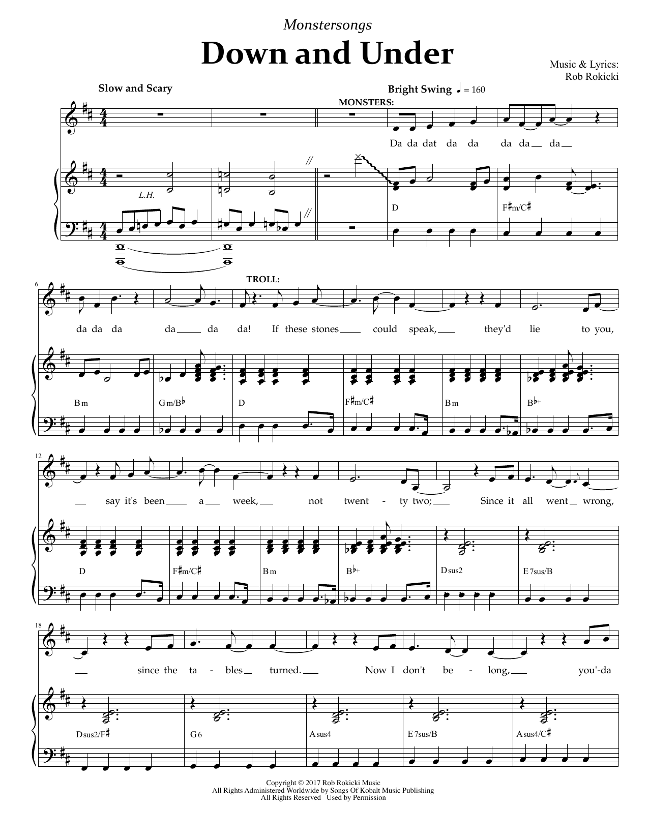 Rob Rokicki Down And Under (from Monstersongs) Sheet Music Notes & Chords for Piano & Vocal - Download or Print PDF
