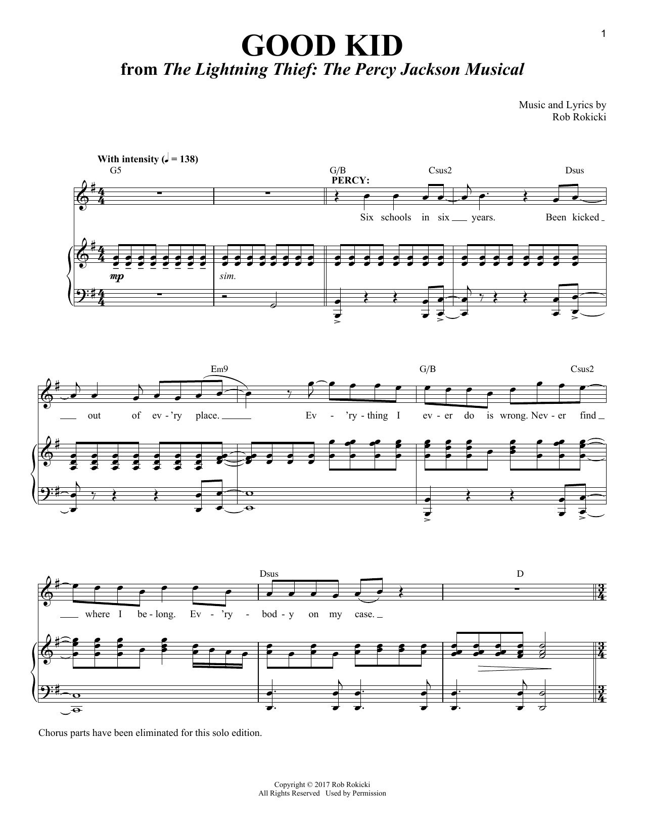 Rob Rokicki Good Kid [Solo version] (from The Lightning Thief: The Percy Jackson Musical) Sheet Music Notes & Chords for Piano & Vocal - Download or Print PDF