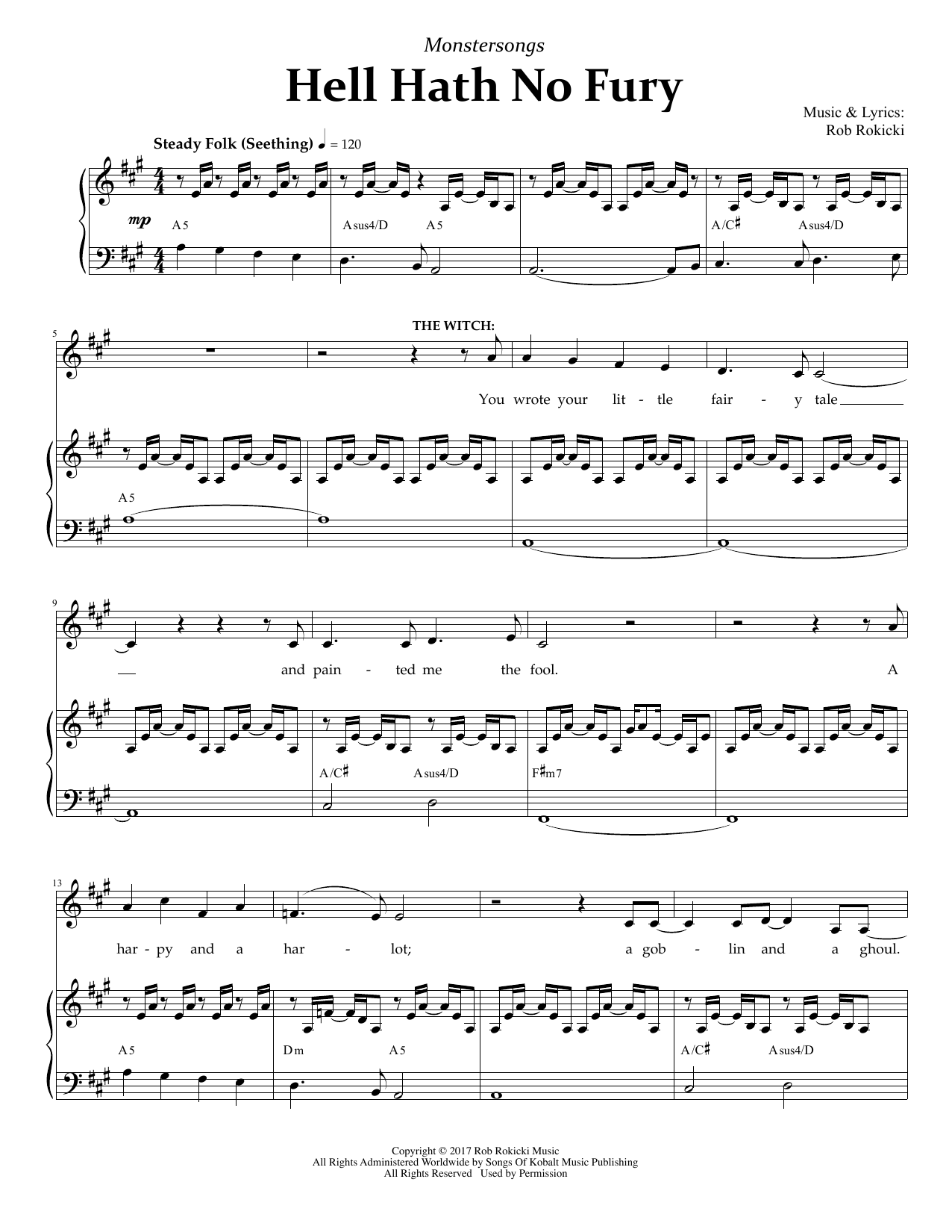 Rob Rokicki Hell Hath No Fury (from Monstersongs) Sheet Music Notes & Chords for Piano & Vocal - Download or Print PDF