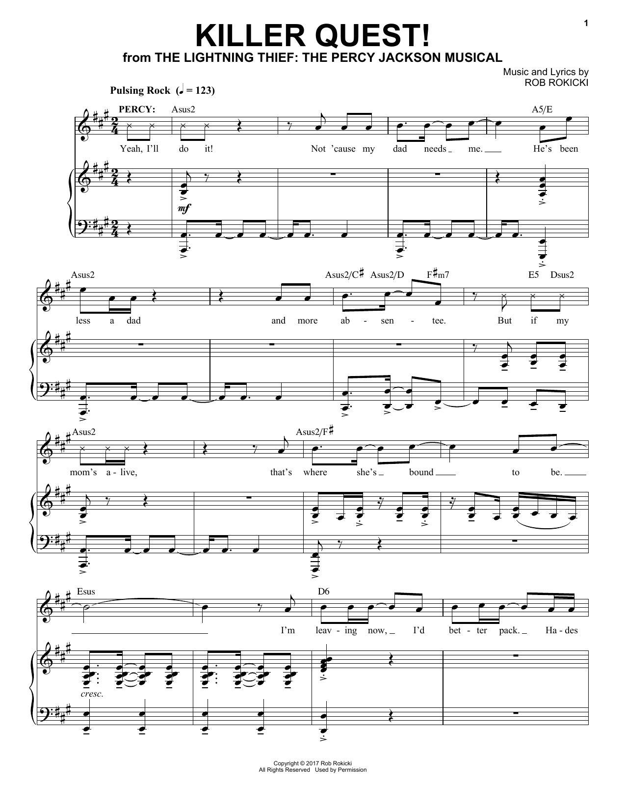 Rob Rokicki Killer Quest! (from The Lightning Thief: The Percy Jackson Musical) Sheet Music Notes & Chords for Piano & Vocal - Download or Print PDF