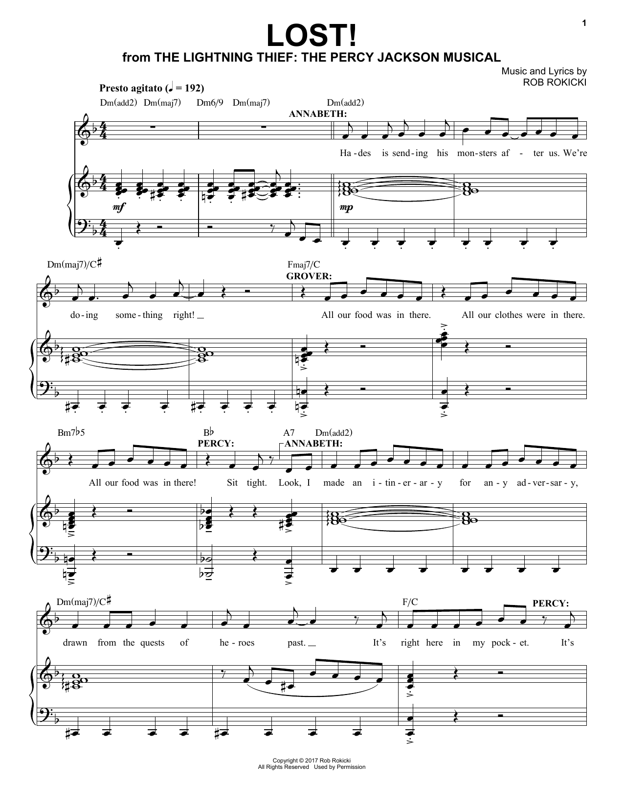 Rob Rokicki Lost! (from The Lightning Thief: The Percy Jackson Musical) Sheet Music Notes & Chords for Piano & Vocal - Download or Print PDF