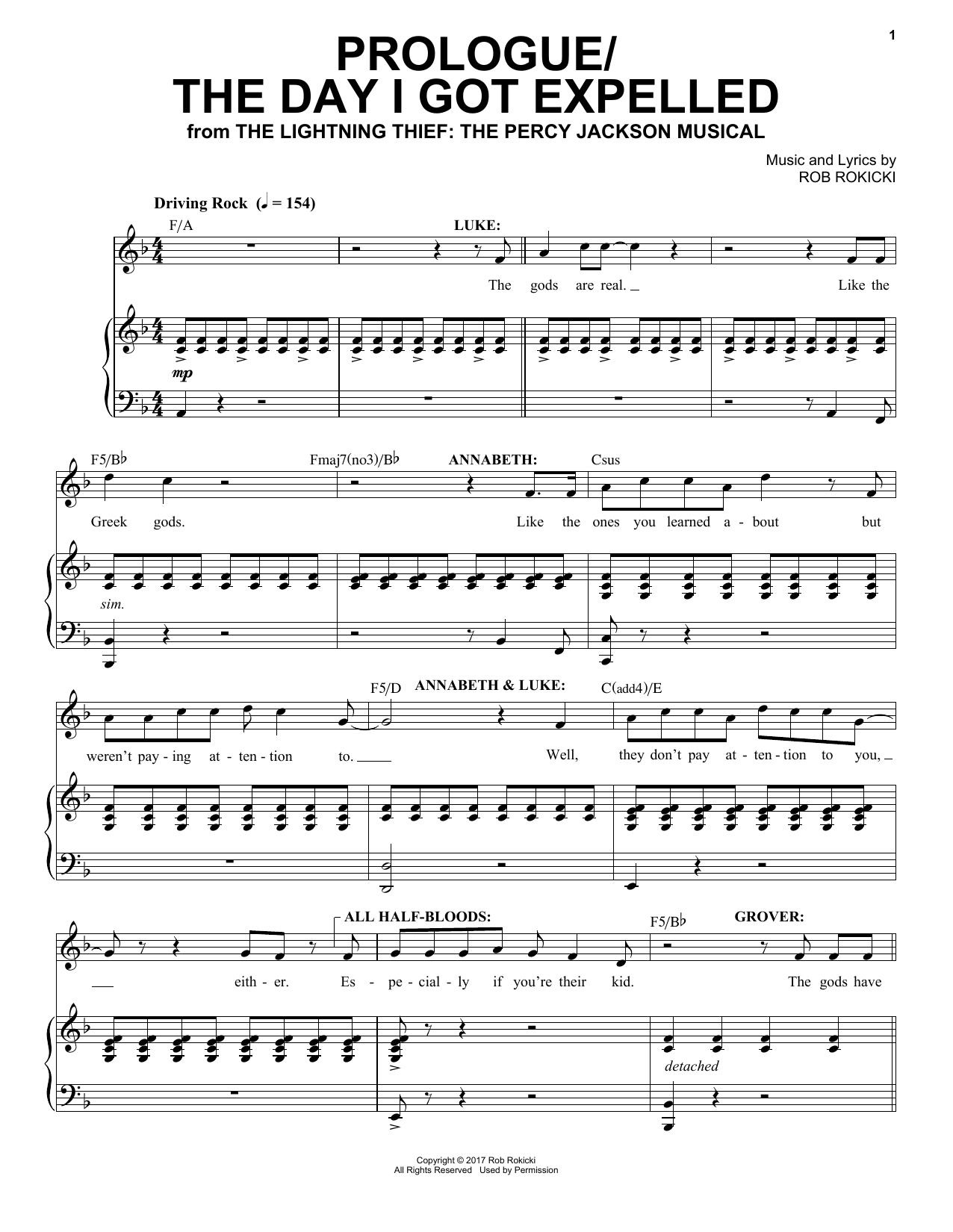 Rob Rokicki Prologue/The Day I Got Expelled (from The Lightning Thief: The Percy Jackson Musical) Sheet Music Notes & Chords for Piano & Vocal - Download or Print PDF