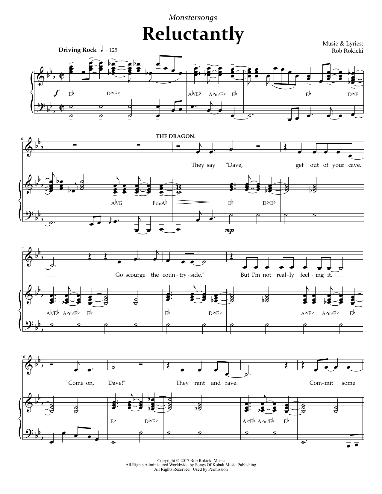 Rob Rokicki Reluctantly (from Monstersongs) Sheet Music Notes & Chords for Piano & Vocal - Download or Print PDF
