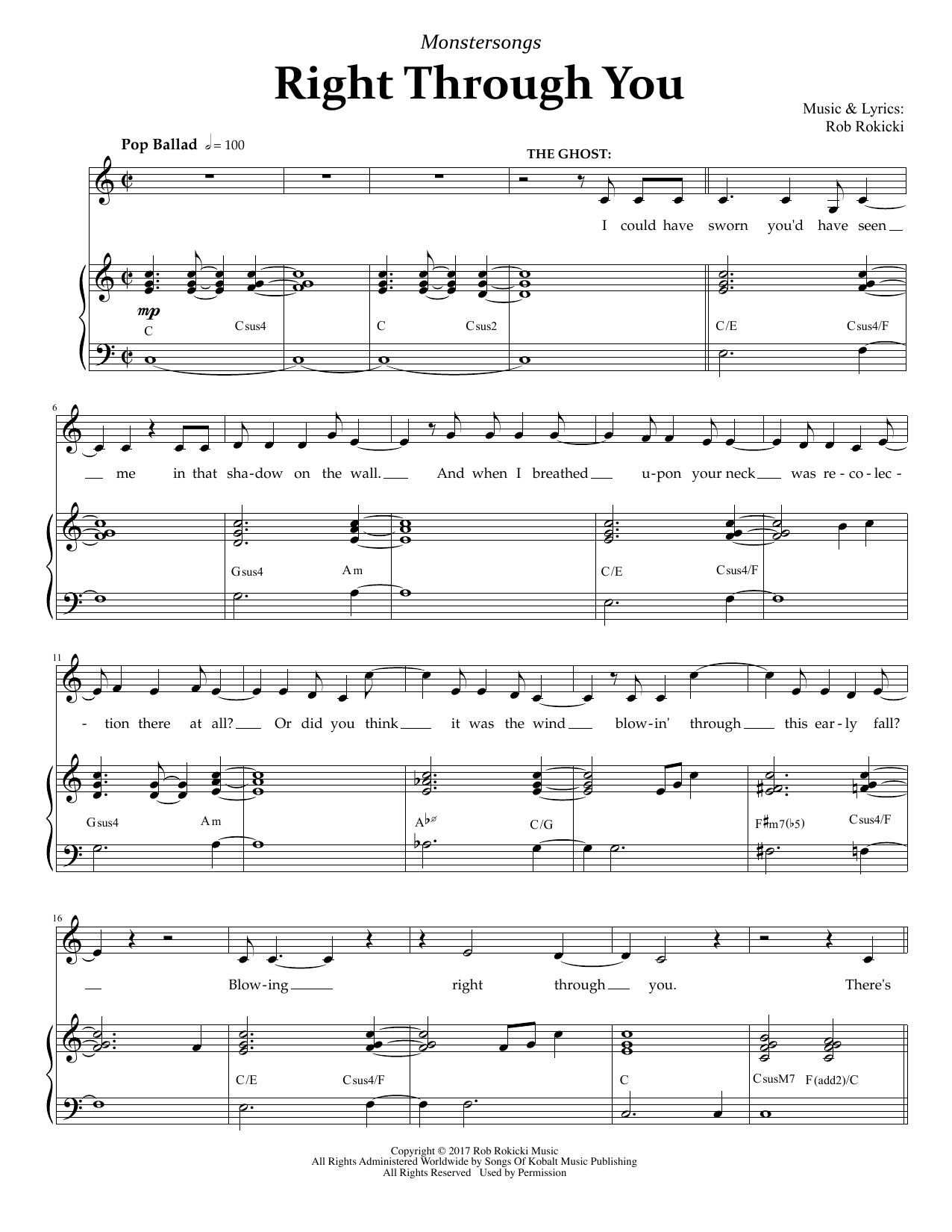 Rob Rokicki Right Through You (from Monstersongs) Sheet Music Notes & Chords for Piano & Vocal - Download or Print PDF