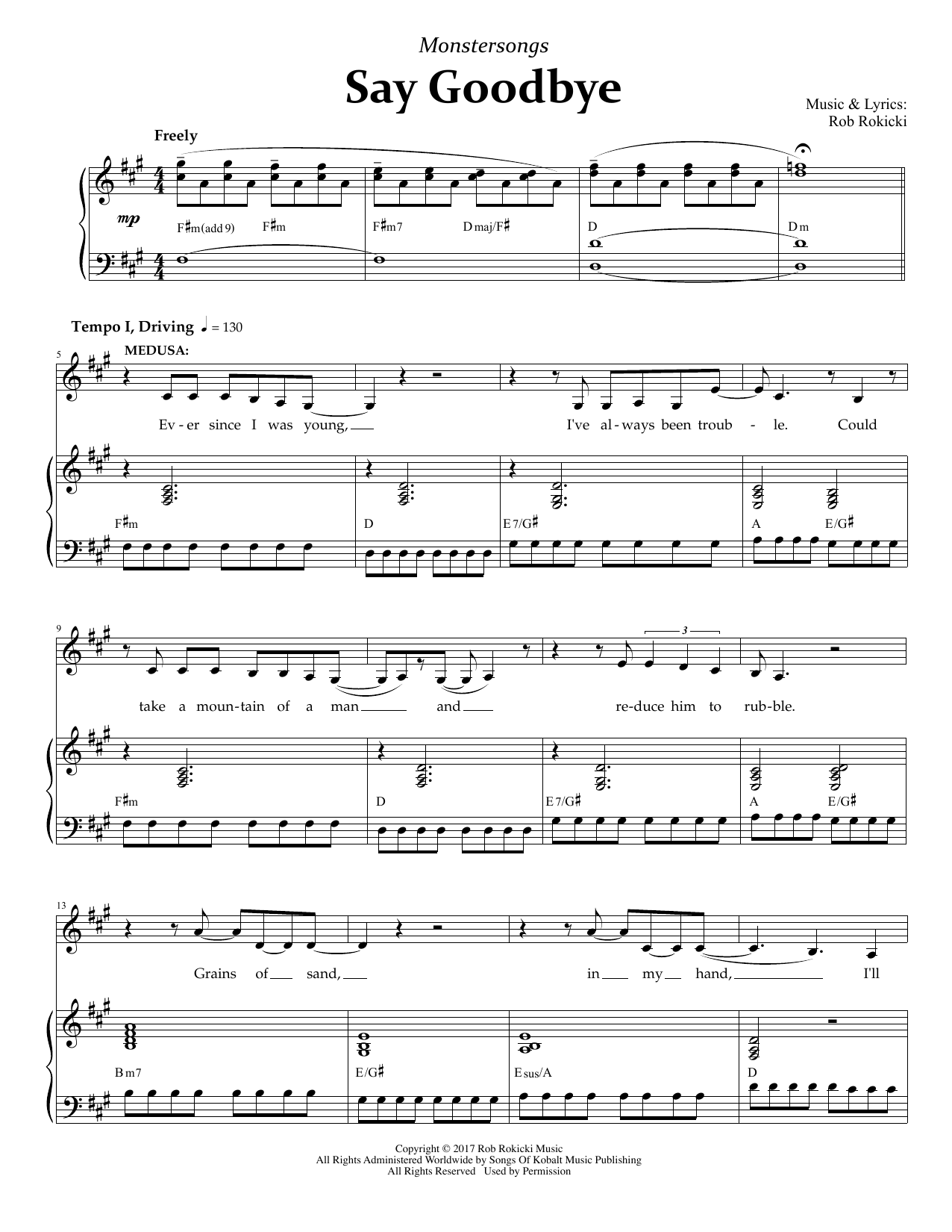 Rob Rokicki Say Goodbye (from Monstersongs) Sheet Music Notes & Chords for Piano & Vocal - Download or Print PDF