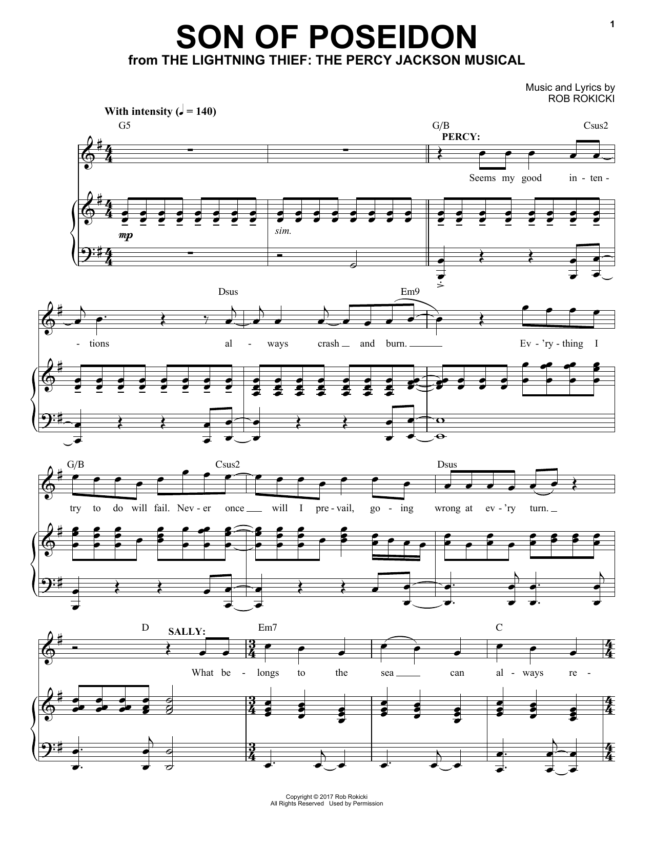 Rob Rokicki Son Of Poseidon (from The Lightning Thief: The Percy Jackson Musical) Sheet Music Notes & Chords for Piano & Vocal - Download or Print PDF