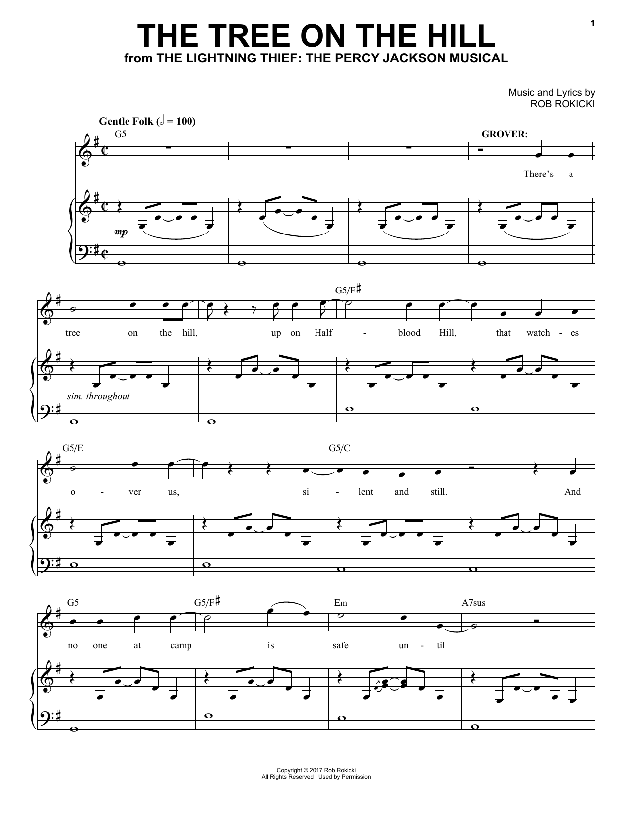 Rob Rokicki The Tree On The Hill (from The Lightning Thief: The Percy Jackson Musical) Sheet Music Notes & Chords for Piano & Vocal - Download or Print PDF