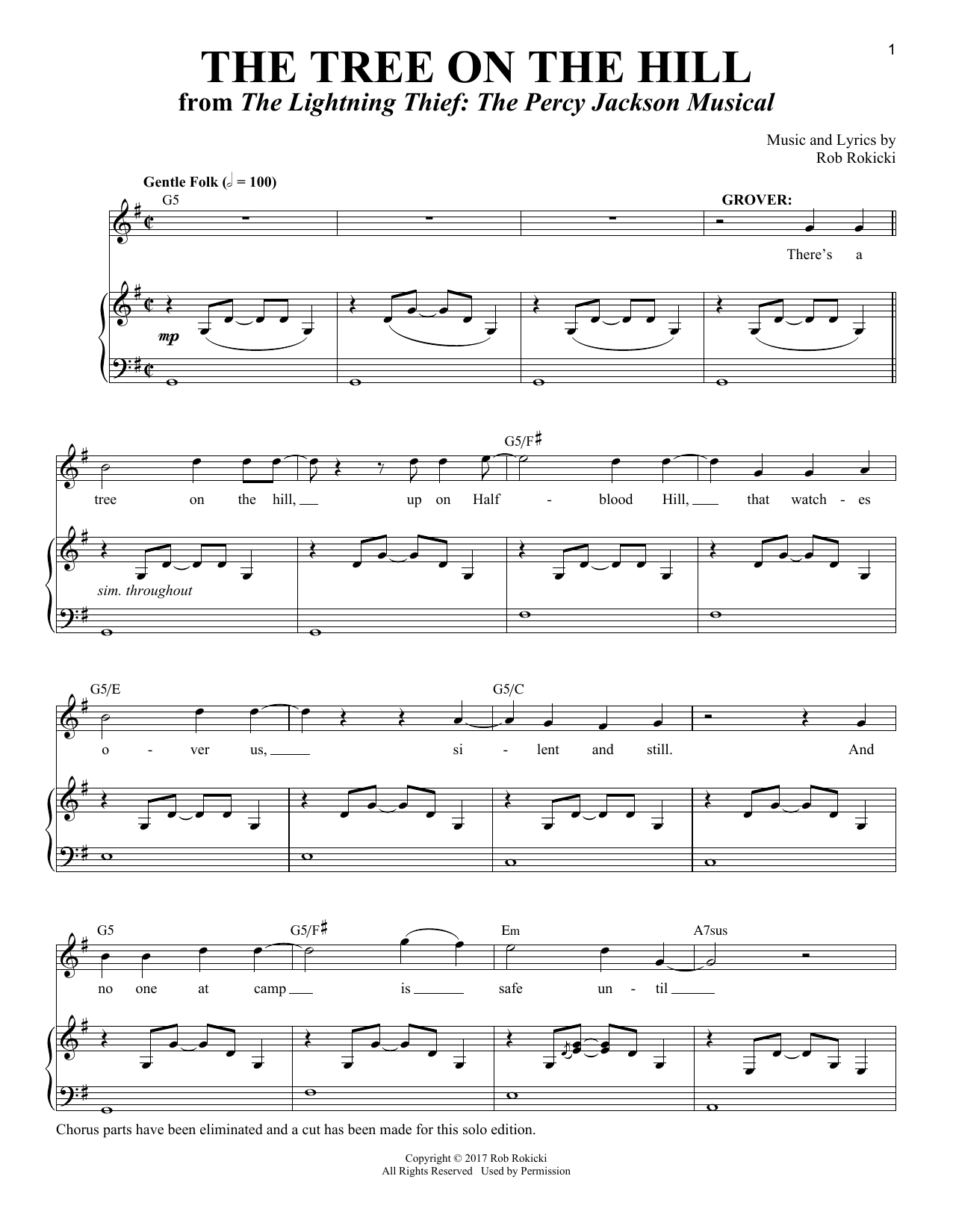 Rob Rokicki The Tree On The Hill [Solo version] (from The Lightning Thief: The Percy Jackson Musical) Sheet Music Notes & Chords for Piano & Vocal - Download or Print PDF