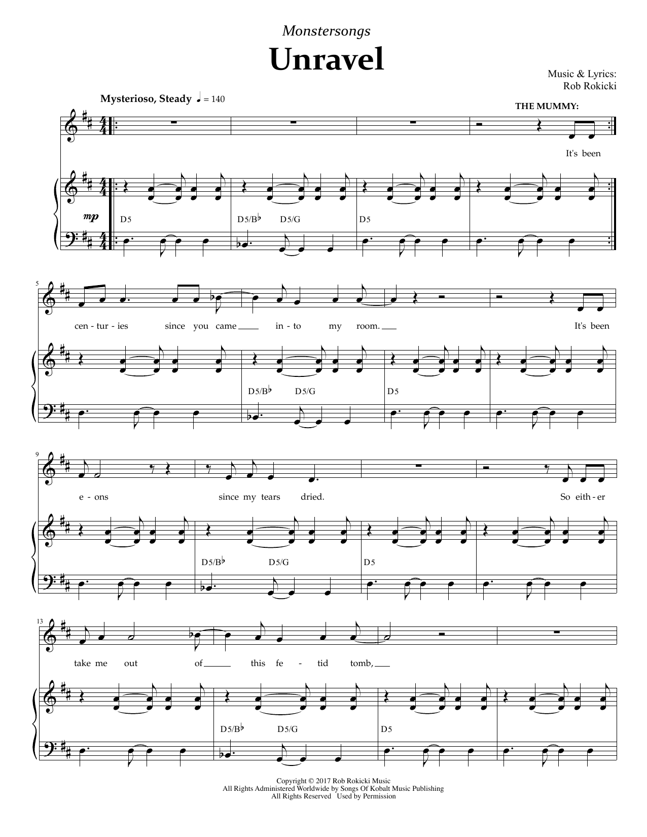 Rob Rokicki Unravel (from Monstersongs) Sheet Music Notes & Chords for Piano & Vocal - Download or Print PDF Rob Rokicki Unravel (from Monstersongs) Sheet Music Notes & Chords for Piano & Vocal - Download or Print PDF