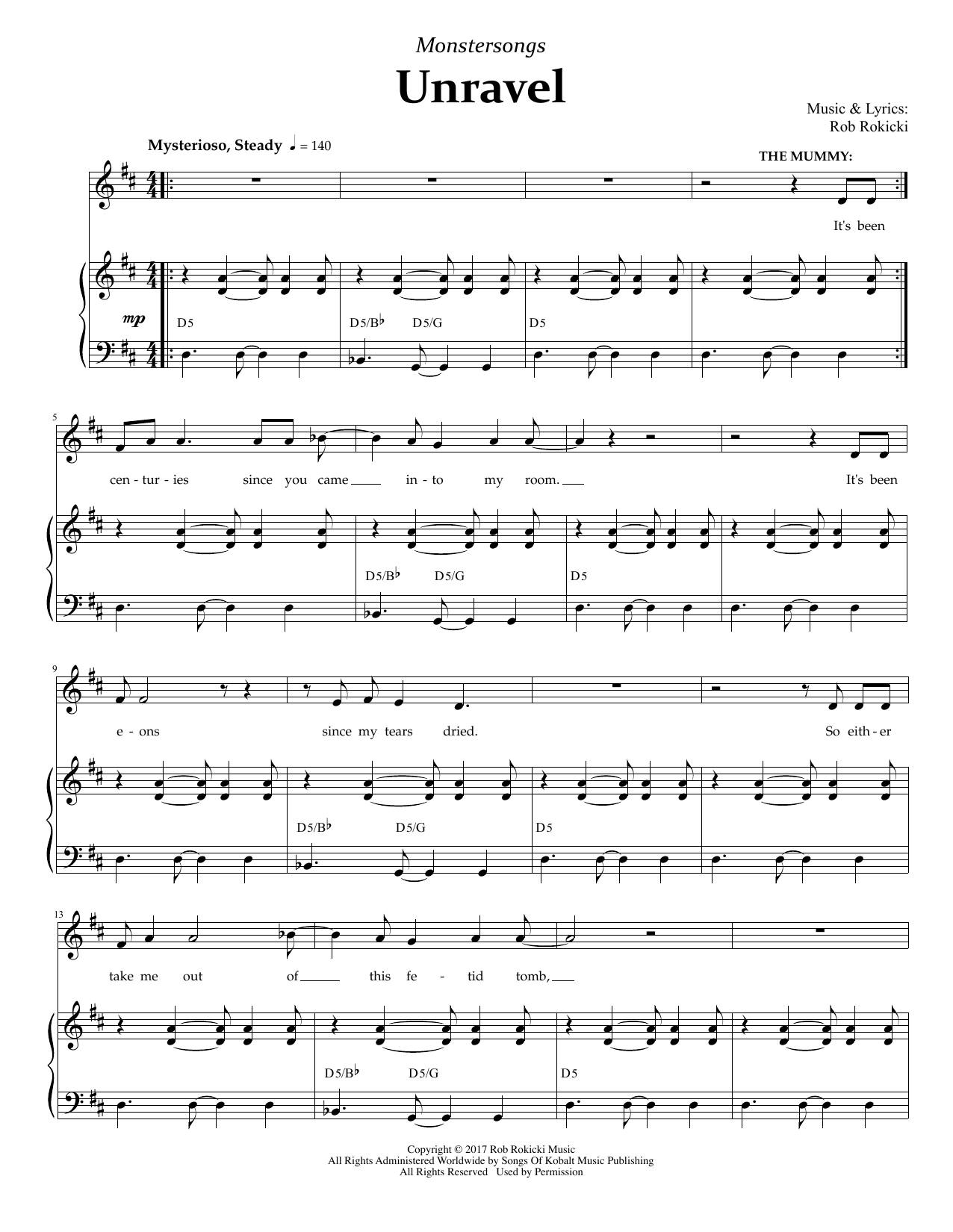 Rob Rokicki Unravel (from Monstersongs) Sheet Music Notes & Chords for Piano & Vocal - Download or Print PDF