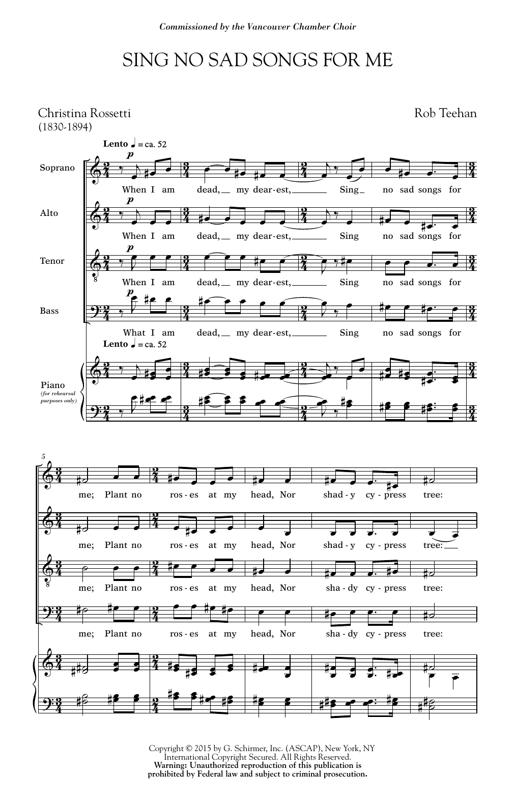 Rob Teehan Sing No Sad Songs For Me Sheet Music Notes & Chords for SATB - Download or Print PDF