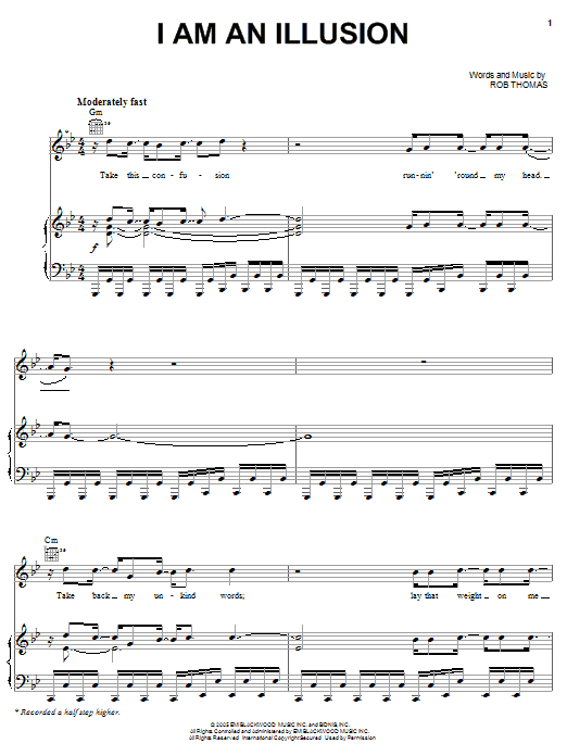Rob Thomas I Am An Illusion Sheet Music Notes & Chords for Piano, Vocal & Guitar (Right-Hand Melody) - Download or Print PDF