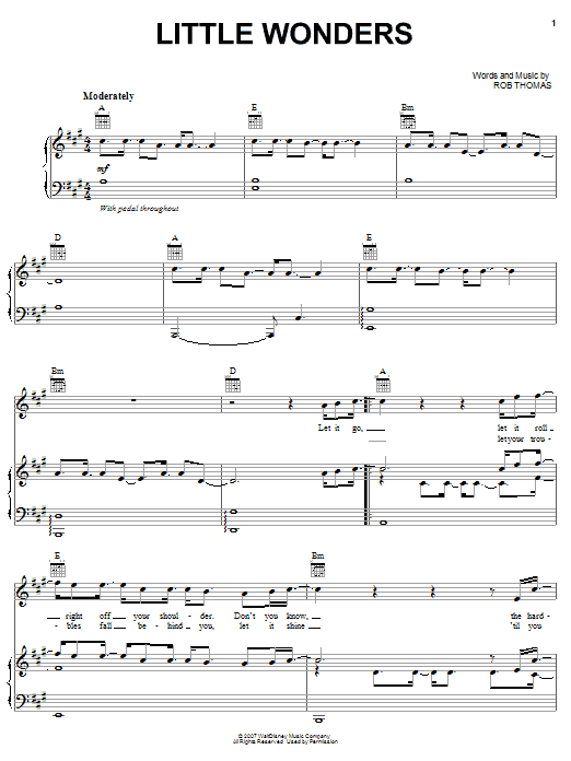 Rob Thomas Little Wonders Sheet Music Notes & Chords for Piano, Vocal & Guitar (Right-Hand Melody) - Download or Print PDF