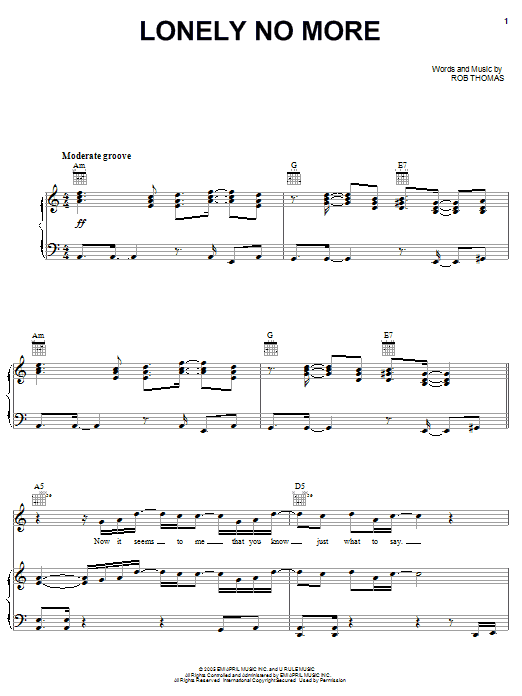 Rob Thomas Lonely No More Sheet Music Notes & Chords for Easy Guitar Tab - Download or Print PDF