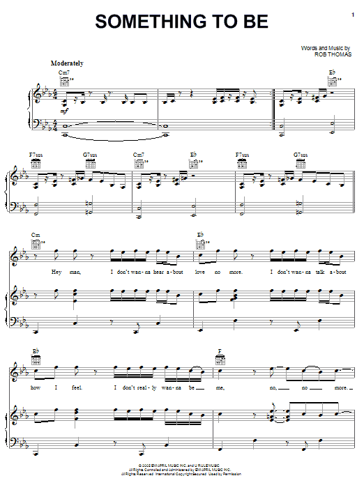 Rob Thomas Something To Be Sheet Music Notes & Chords for Piano, Vocal & Guitar (Right-Hand Melody) - Download or Print PDF