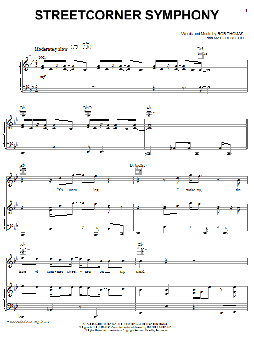 Rob Thomas Streetcorner Symphony Sheet Music Notes & Chords for Piano, Vocal & Guitar (Right-Hand Melody) - Download or Print PDF