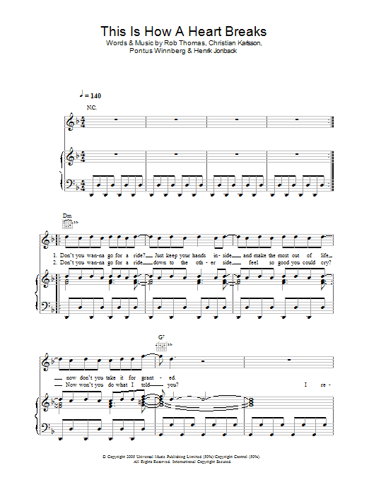 Rob Thomas This Is How A Heart Breaks Sheet Music Notes & Chords for Piano, Vocal & Guitar (Right-Hand Melody) - Download or Print PDF