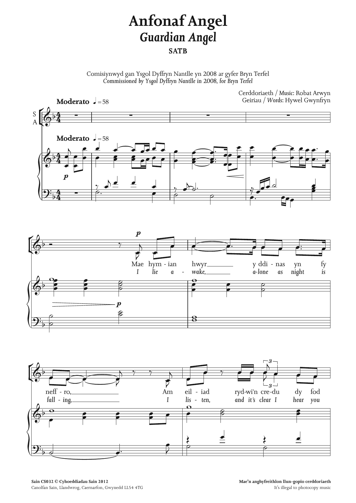 Robat Arwyn Anfonaf Angel (Guardian Angel) Sheet Music Notes & Chords for TTBB - Download or Print PDF