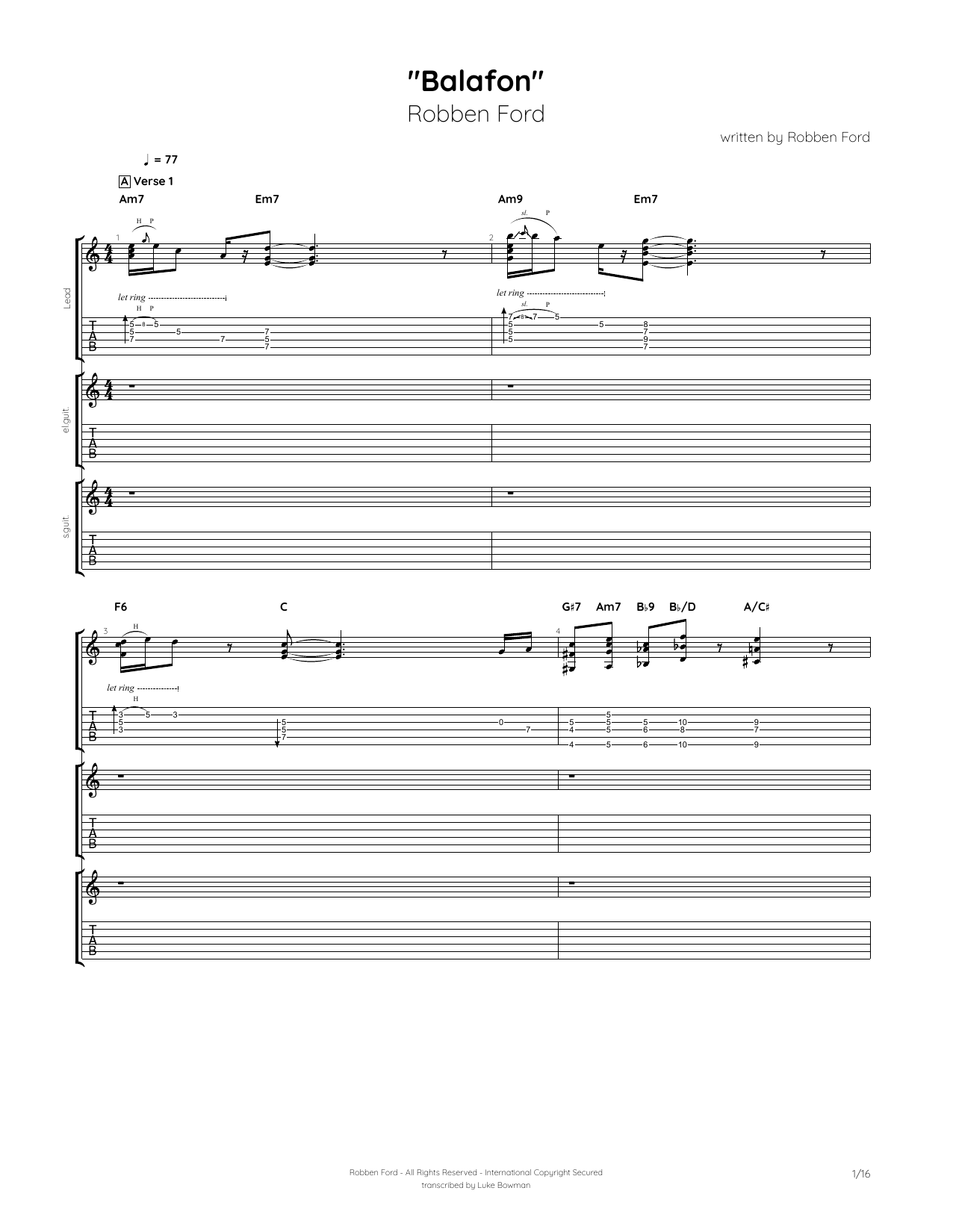 Robben Ford Balafon Sheet Music Notes & Chords for Guitar Tab - Download or Print PDF