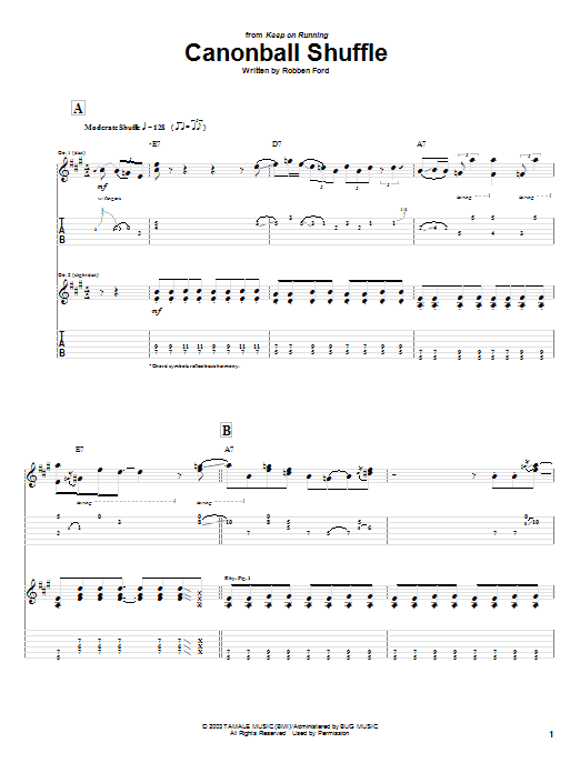 Robben Ford Cannonball Shuffle Sheet Music Notes & Chords for Guitar Tab - Download or Print PDF