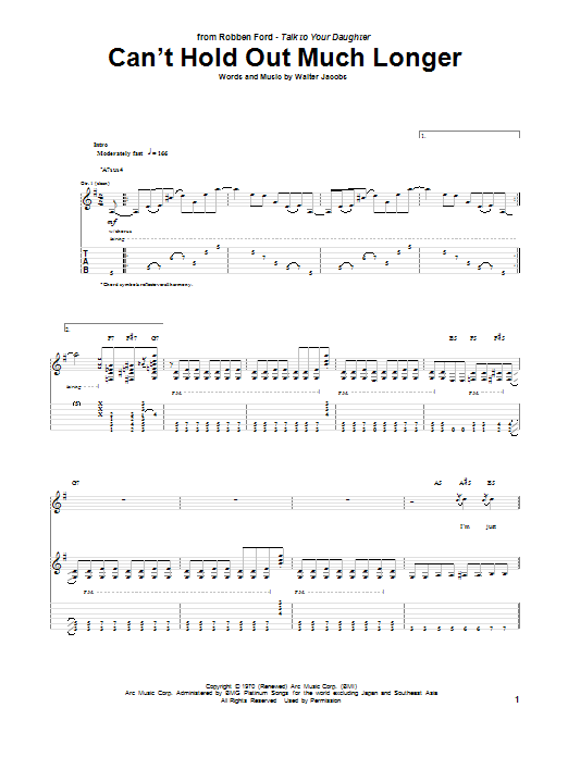 Robben Ford Can't Hold Out Much Longer Sheet Music Notes & Chords for Guitar Tab - Download or Print PDF