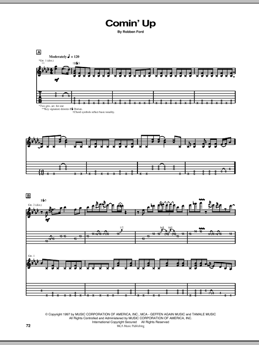 Robben Ford Comin' Up Sheet Music Notes & Chords for Guitar Tab - Download or Print PDF