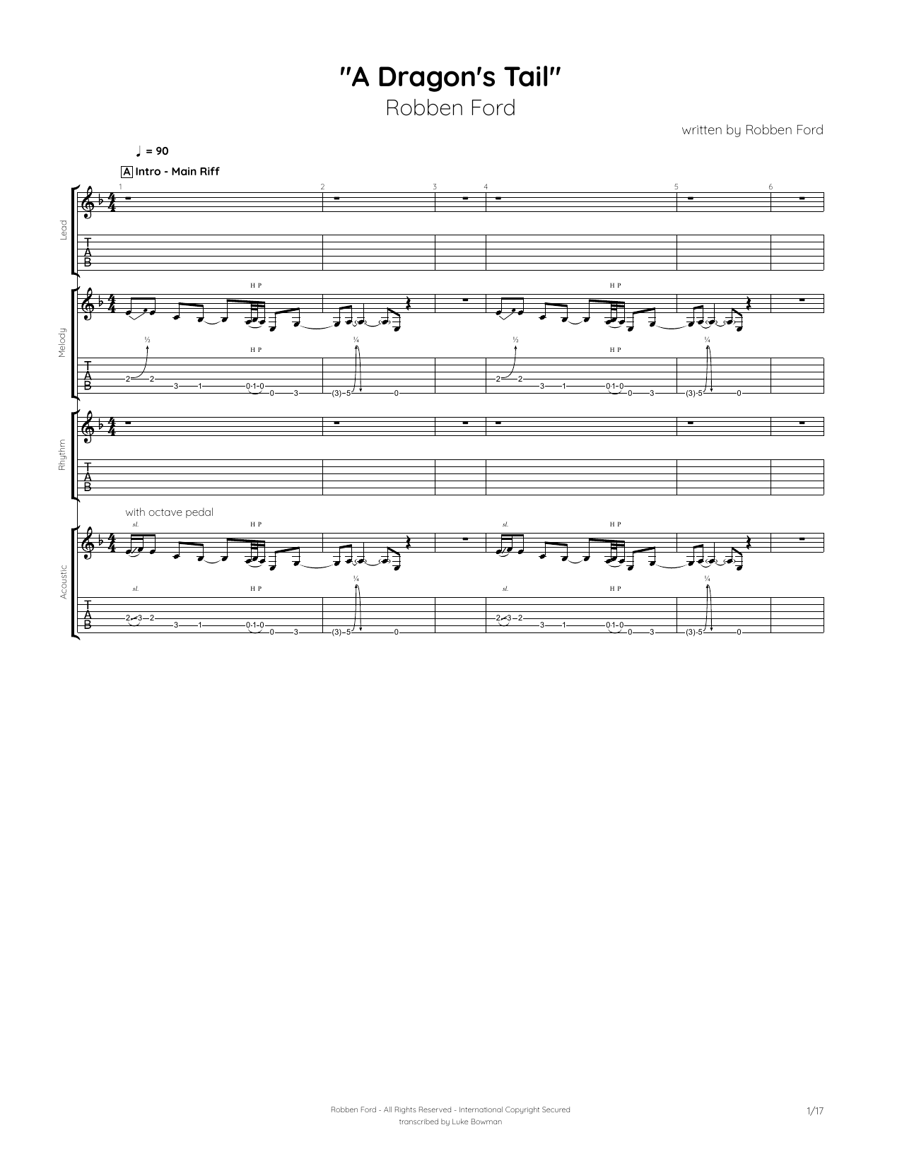 Robben Ford Dragon's Tail Sheet Music Notes & Chords for Guitar Tab - Download or Print PDF