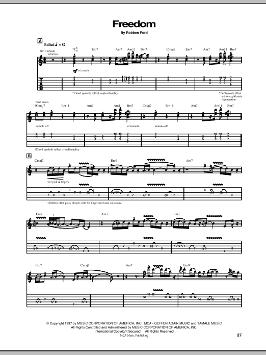 Robben Ford Freedom Sheet Music Notes & Chords for Guitar Tab - Download or Print PDF