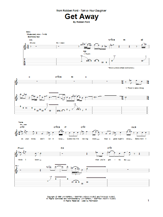 Robben Ford Get Away Sheet Music Notes & Chords for Guitar Tab - Download or Print PDF