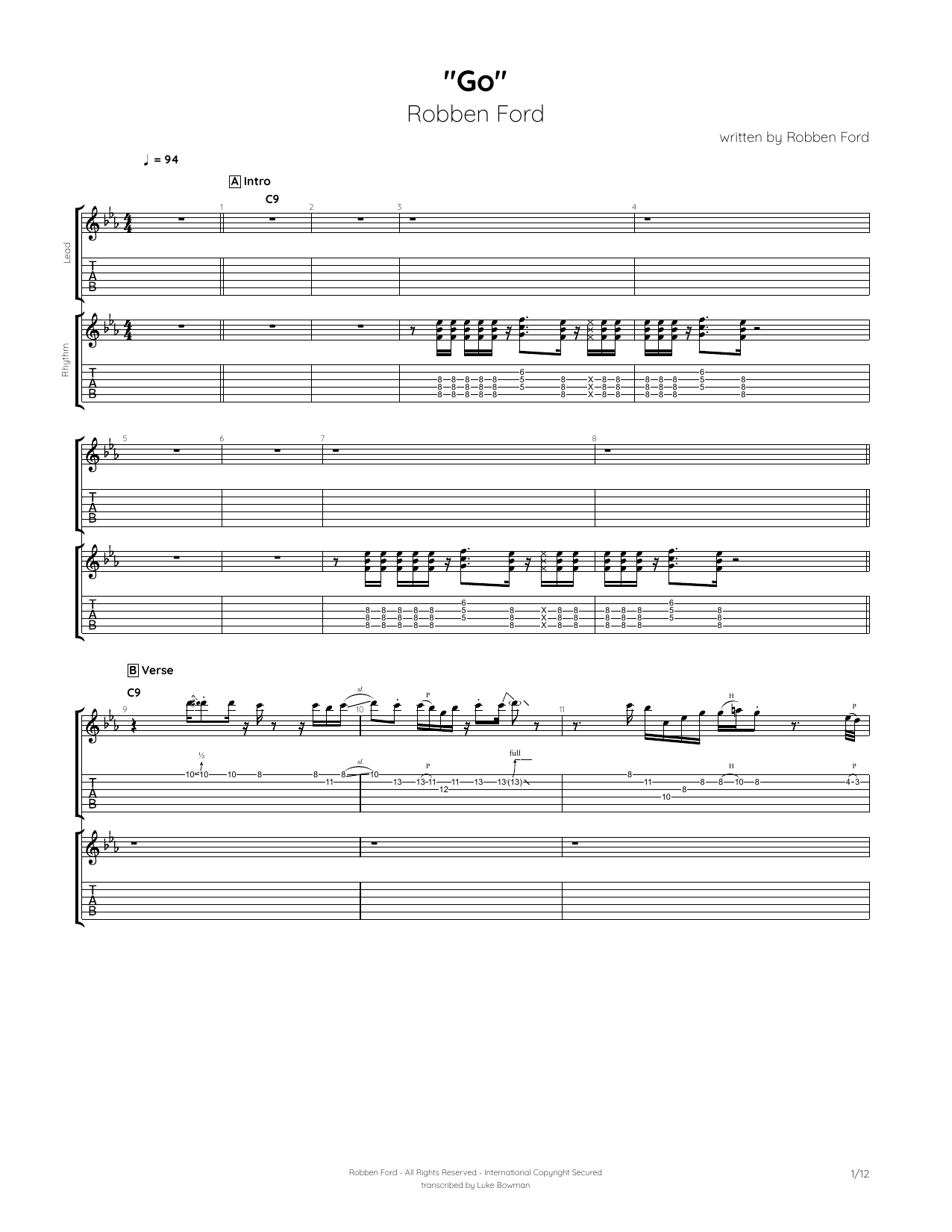 Robben Ford Go Sheet Music Notes & Chords for Guitar Tab - Download or Print PDF