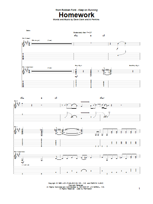 Robben Ford Homework Sheet Music Notes & Chords for Guitar Tab - Download or Print PDF