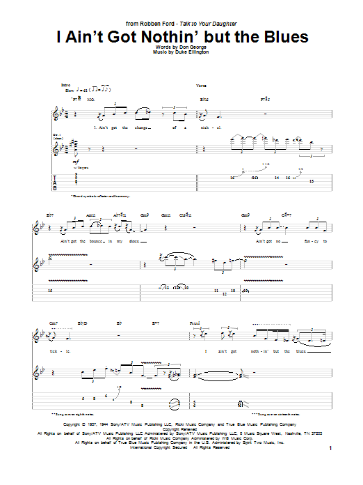 Robben Ford I Ain't Got Nothin' But The Blues Sheet Music Notes & Chords for Guitar Tab - Download or Print PDF