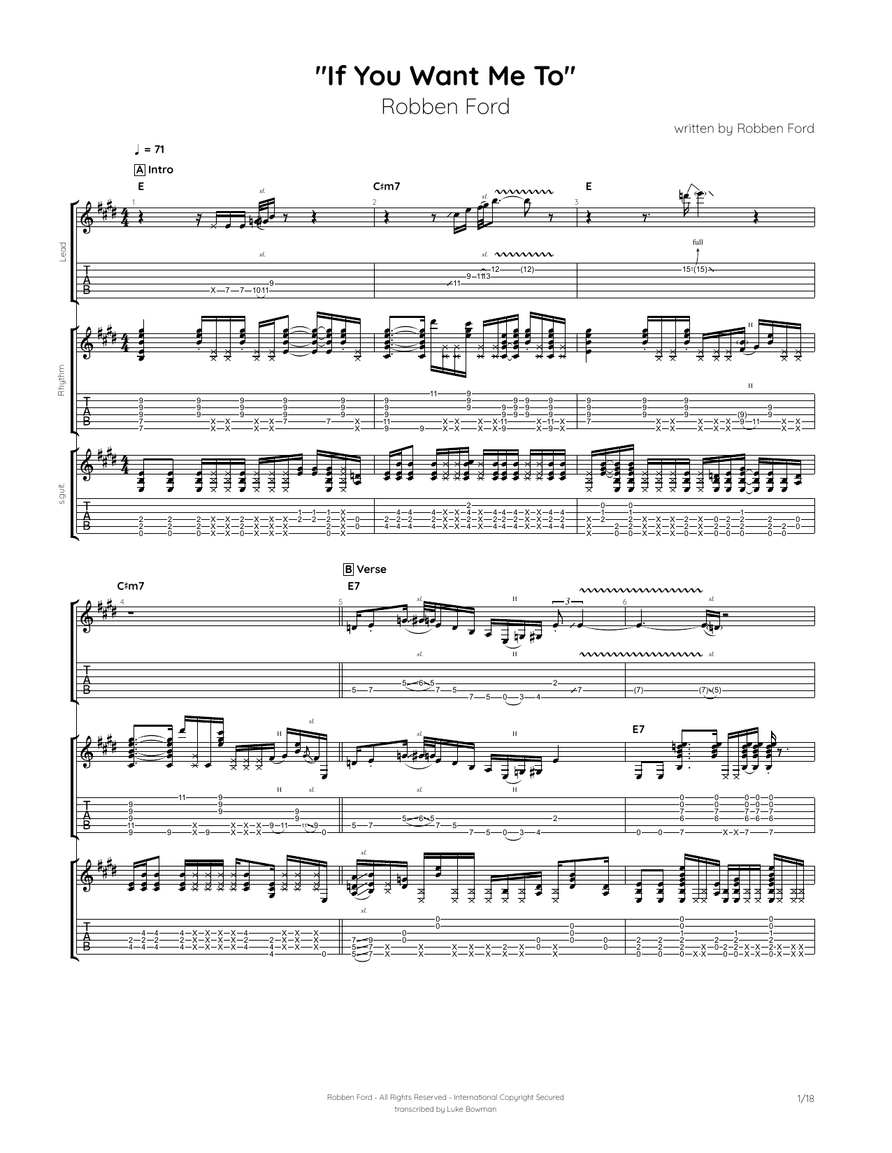 Robben Ford If You Want Me To Sheet Music Notes & Chords for Guitar Tab - Download or Print PDF