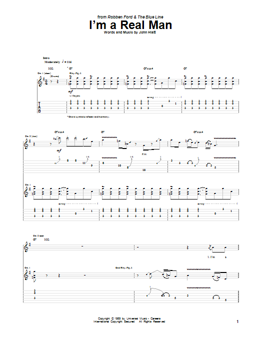 Robben Ford I'm A Real Man Sheet Music Notes & Chords for Guitar Tab - Download or Print PDF