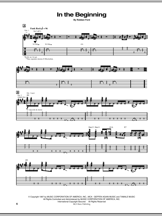 Robben Ford In The Beginning Sheet Music Notes & Chords for Guitar Tab - Download or Print PDF