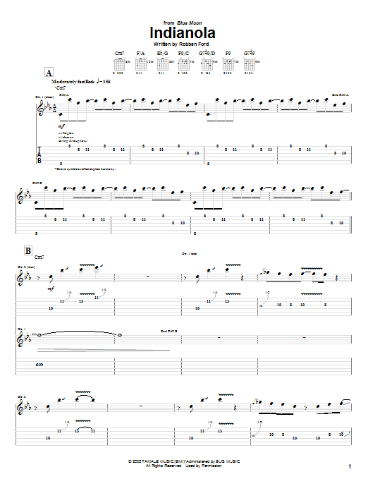 Robben Ford Indianola Sheet Music Notes & Chords for Guitar Tab - Download or Print PDF